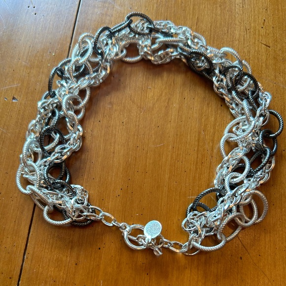 NWOT Beautiful Silver and Black Multi-Chain Necklace 9” Length - Picture 3 of 4